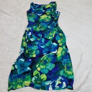 Lauren Ralph Lauren Blue Green‎ Floral Sleeveless Dress 8 Hawaiian Classic Work